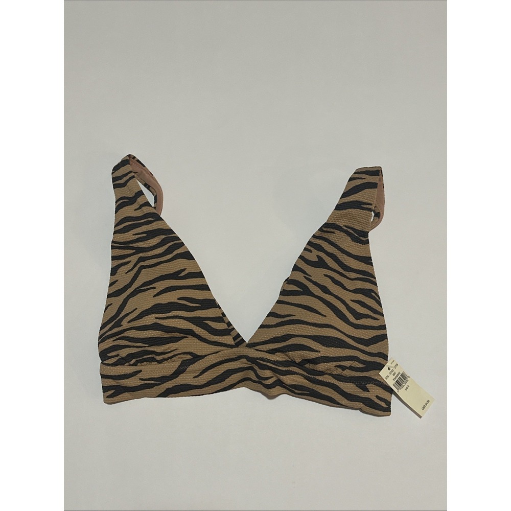 Aerie Triangle Tie Tiger Stripe Bikini Swim Top Black Tan Women's Small NWT‎